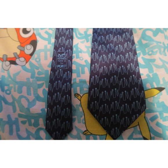 Hermes Paris EuroPCR 2007 5356TA 100% Silk Designer Tie Blue Rare Made in France - Picture 1 of 4